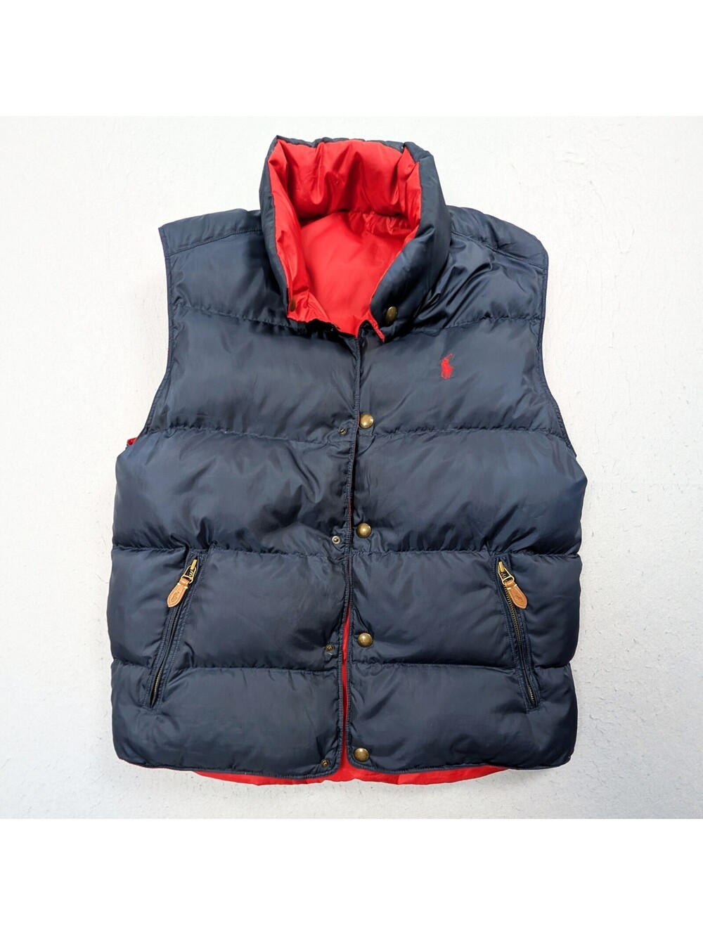 Polo Ralph Lauren Reversible Down Puffer Vest Men’s M Navy Red Snap Front